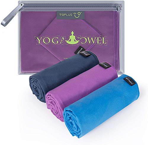 TOPLUS Yoga Towel - Sweat Absorbent Non-Slip Hot Yoga Towel + Hand Towel 2in1 Set, Microfiber, Super Soft, Best Yoga Mat Towel for Bikram Hot Yoga, Pilates, with Carry Bag (Navy, 68"X24")