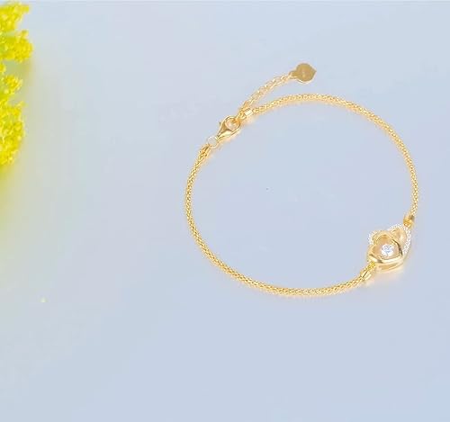 SISGEM 18k Yellow Gold Cubic Zirconia Heart Bracelets for Women