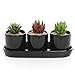 MyGift Set of 4 Contemporary Design Black Ceramic Succulent Planter Pots Display with Drip Tray