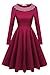 Meaneor Women's Vintage Polka Dot Neckline A-line Cocktail Party Dress, Wine Red (Medium)