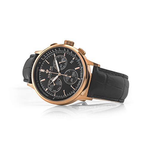 LOUIS-XVI-Herren-Armbanduhr-Monseigneur-Rosegold-Schwarz-Chronograph-Analog-Quarz-echtes-Leder-Schwarz-912