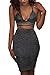 ioiom Women Solid Glitter Halter Sleeveless Cocktail Party Bodycon Midi Dress Black M