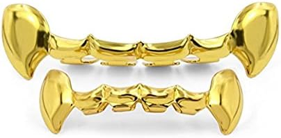 FunPRT 24K Gold Plated Grillz for Mouth Top Bottom Hip Hop Teeth Fangs