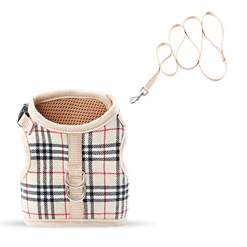 WZPB Cat Harness and Leash Set- Adjustable Soft Mesh Cat Harness for Walking Escape Proof (S, Beige)