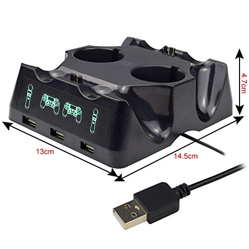 AMANKA PS4 Chargeur Manette Station de Charge Dualshock PS4 VR / PS Move Station de Charge de Contrôleur Double port de Charge pour PS4/PS Slim/Pro PS4 MOVE/PS VR- Noir