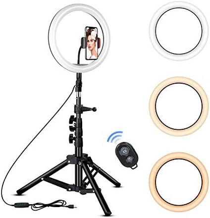 Rovtop 10 inch Ring Light with Stand Tripod, LED, Phone Holder for Selfie Camera Photography Makeup Video Live Streaming