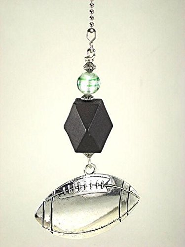 Large Silvery Football with Black Faceted Wood and Glass Sports Ceiling Fan Pull Chain