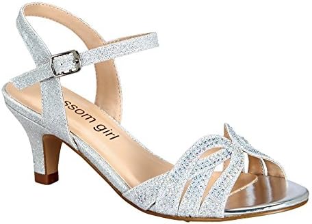 Girls Silver Sparkle Rhinestone Accent Low Heel Sandals 12 Kids