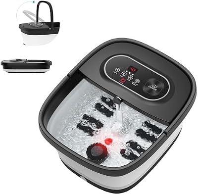 Pediluvio pieghevole con massaggio e riscaldamento, pediluvio con ruote shiatsu, 14 livelli di riscaldamento, bolle, luce rossa, timer, pedana elettrica 35℃-48℃, massaggiatore per piedi
