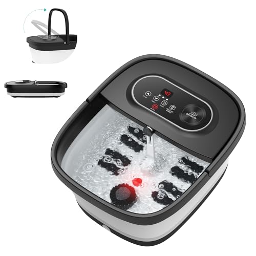 Snailax Folding Foot Bath with Massage and Heating, Shiatsu Wheeled Bubble Bath | 14 Heat Levels | Bubbles | Red Light | Timer, Electric Bathtub 35°C - 48°C, Foot Massager