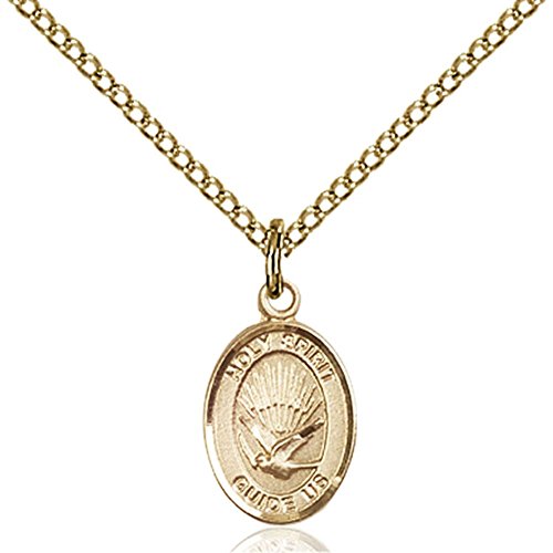 Gold Filled Holy Spirit Pendant 1/2 x 1/4 inches with Gold Filled Lite Curb Chain