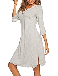 Ekouaer Camisón de noche para mujer, manga 3 4, cuello en V, camisa de noche, pijama suave, vestido de dormir Henley