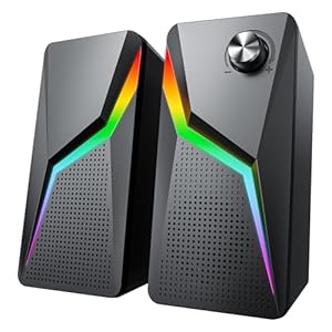 スピーカー PC ゲーミングスピーカー 有線 RGBライト付き 3.5mmケーブルが付属 ブラック