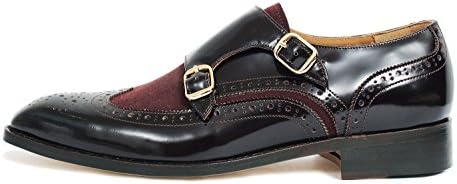 Handmade Leather Burgundy Suede Perforation Wingtip Monk Strap Oxfords 5423 8.5