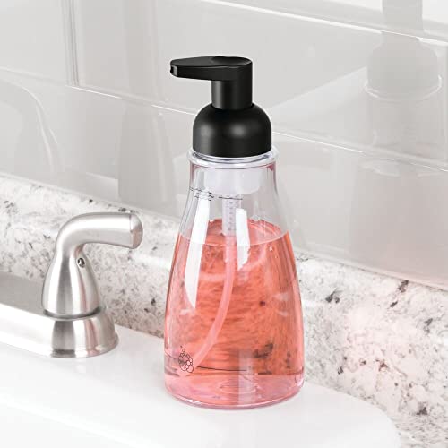 mDesign Round Plastic Refillable Foaming Hand Soap Dispenser Pump Bottle for Bathroom Vanities