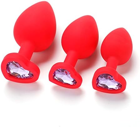 PaeYim 3Pcs/Size Red Silicone A-n-a-l Bu-tt Pl-ug Base With Jewelry Birth Stone Butt-Anal-Play(Light purple)