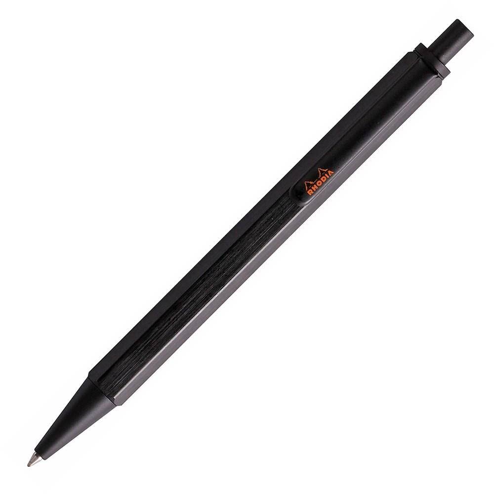 RHODIA 9389C - scRipt Refillable Ballpoint Pen Hexagonal Brushed Aluminium Body - Black - 0.7 mm High Precision Retractable Ball Point, Black Ink - scRipt Collection