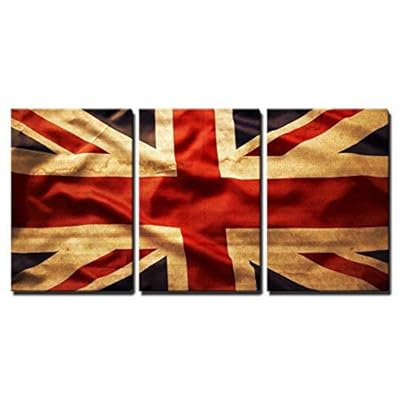 3 Piece Canvas Wall Art - Closeup of Grunge Union Jack Flag - Modern Home Art Stretched and Framed Ready to Hang - 24