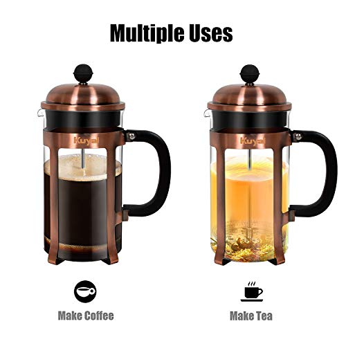 Glass French Press Coffee Maker (34 oz, about 8 cups), 1000 ml Stainless Steel Coffee Press with 3 Extra Filter Screens, Borosilicate Glass with Heat Resistant Handle