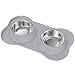 Pawaboo Pet Dog Cat Bowls, Premium Stainless Steel Pet Feeder with Food Grade Bone Shaped Rubber Base, 4.33 Inch Diameter Bowls for Pet Dog Cat Food or Water, Set of 2, Small Size, Gray