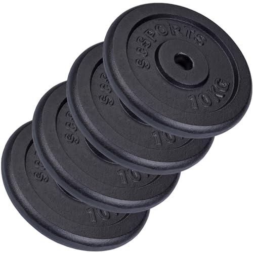ScSPORTS® Hantelscheiben 30mm Set 2–120 kg aus Gusseisen, Gewichtsscheiben für 30 mm Hantelstangen, Hantelscheibe für Krafttraining, Gewichte für Zuha