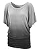 WT1052 Womens Round Neck Short Sleeve Dip-Dye Dolman Top M BLACK