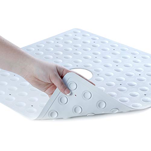 SlipX Solutions Microban-Infused Rubber Shower Mat, 21" x 21" | Anti-Slip Square Bath Mat w/ 140 Power Grip Suction Cups | White - Thumbnail 7