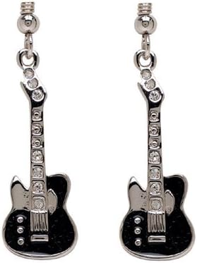 Silver and Black Electric Guitar Earrings