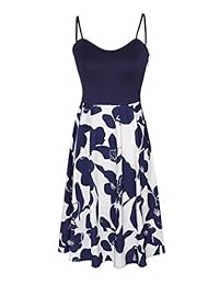 Fantaist Vestido de verano para mujer, estilo casual, con tirantes de espagueti, con estampado floral
