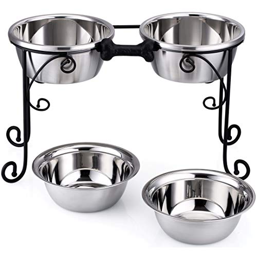 Petlo Elevated Dog and Cat Pet Feeder, Double Bowl Raised Stand Comes
