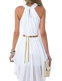 Eastylish vestido de fiesta para mujer, de gasa, cuello de tortuga, sin mangas, holgado, delicado, cinturón dorado, para la playa