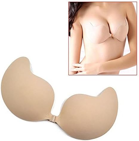 Cdet Women’s Plunge-Type Strapless Reusable Invisible Self-Adhesive Silicone Push-up Bra Strapless Nude for Wedding Dress, evening dress, cocktail dress, Silicone, khaki, B cup