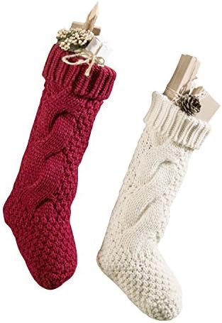 Vanteriam Knit Knitted Christmas stockings, 4 Pack Personalized Christmas Stockings 18 Inches Large Cable Knit Stockings for Xmas Decorations, Burgundy Set of 4