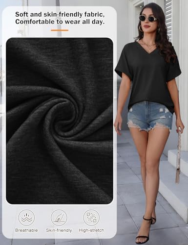 PASUDA T-shirts Women Short Sleeve Blouse V Neck Women Summer T-Shirt Elegant Loose Basic Top Solid Color T Shirts Blouse Casual Shirts Comfortable Tee