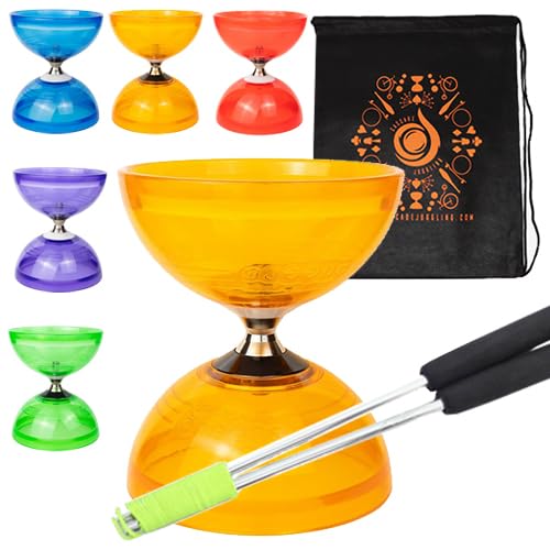 Jumbo Hurricane Pro Triple Bearing Clutch Diabolo Set with Aluminium 'Metal' Sticks, Diabolo String and Cascade Carry Bag (Orange with Silver Handsticks)