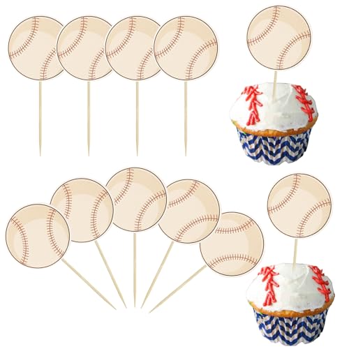 36pcs Baseball Cupcake Toppers - Sport Ball Theme Cupcake Picks for Sports Theme Kids Birthday Party Cake Decorations