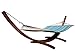 Petra Leisure, 14 Ft. Water Treated Wooden Arc Hammock Stand + Premium Quilted, Double Padded Hammock Bed. 2 Person Bed.450 LB Capacity(Teak Stain/Teal & Yellow Stripe)