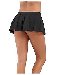 MYIFU Women Sexy Role Play Pleated Mini Skirt Solid Ruffle Lingerie Sleepwear