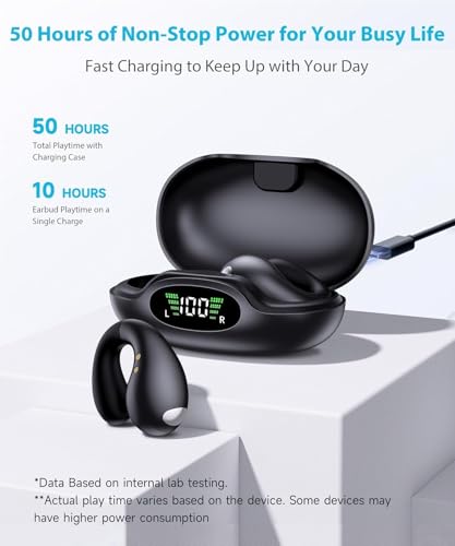 Boytond Ultra Open Ear Earbuds - Ergonomic Clip-On Earbuds, Small Bone Conduction Over-The-Ear Headphones with Waterproof Design, Perfect Running Headphones for Sports and Fitness, Onyx Black