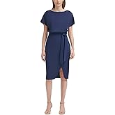 Kensie Womens Short Sleeve Tie Waist Midi Dress