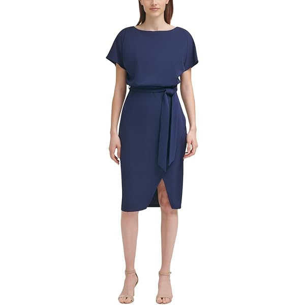 Kensie Women's Short Sleeve Tie Waist Midi Dress, Black, 0 at Amazon  Women's Clothing store