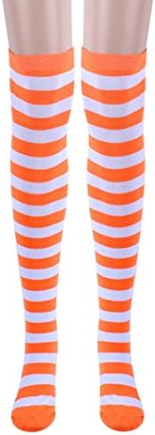 DZT1968® Women's Wide Over Knee Vertical Striped Thigh Hi Stockings (Orange)