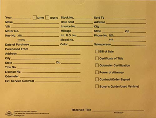 Vehicle Deal Jackets for New & Used Car Sales, Buff - 500 Quantity (P) - //medicalbooks.filipinodoctors.org