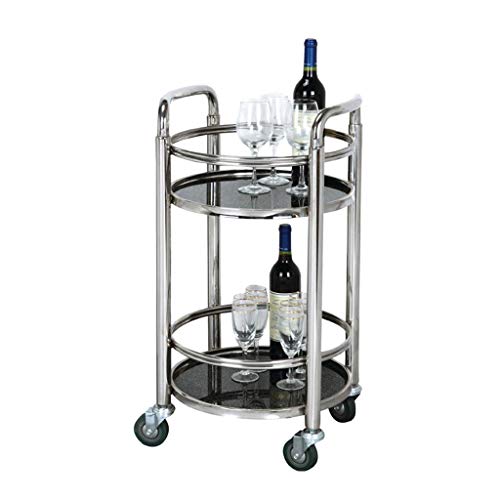 Serving Trolley, Kitchen Cart, Tea Wagon, Stainless Steel Serving Cart, Chic Rolling Kitchen Trolley with Glass Finish -Tool cart (Color : Stainless Steel+Flash Gold Glass)