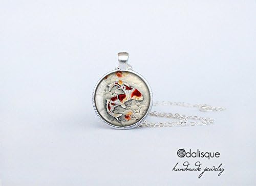 Koi Fish Pendant Japanese Carp Necklace Asian Art Jewelry Birthday Gift Round Glass Carp Pendant cs58