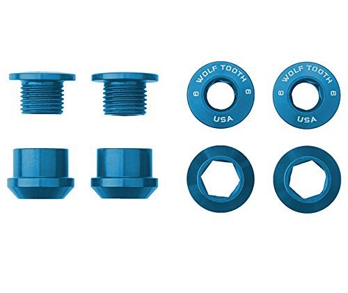 Wolf Tooth Components Set of 4 Chainring Bolts for 1x use, Dual Hex Fittings, Blue
