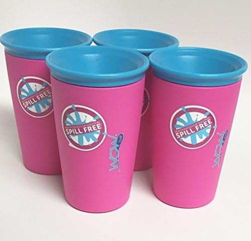 Wow Cup for Kids - NEW Innovative 360 Spill Free Drinking Cup - BPA Free - 9 Ounce (Pink), 4 Pack