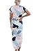 PRETTODAY Women Summer Dress Short Sleeves Elasticated Waist Belt Lattice Long Skirt