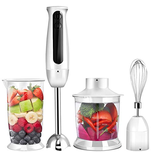Click Here to See More Images Costway 4-in-1 Hand Blender 600W 2-Speed Electric Multifunctional Immersion Stick Blender w/500ml Food Chopper, Egg Whisk, and 700ml Beaker (White)