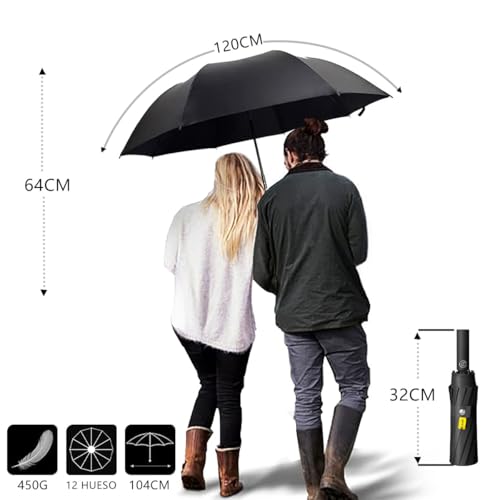 MXHIGO Paraguas Plegable Automático Reforzado, Paraguas de Bolsillo Resistente al Viento, Sombrilla Grande para Lluvia y Sol, Con 24 Varillas Reflectantes y Protección UV, Para Hombres y Mujeres